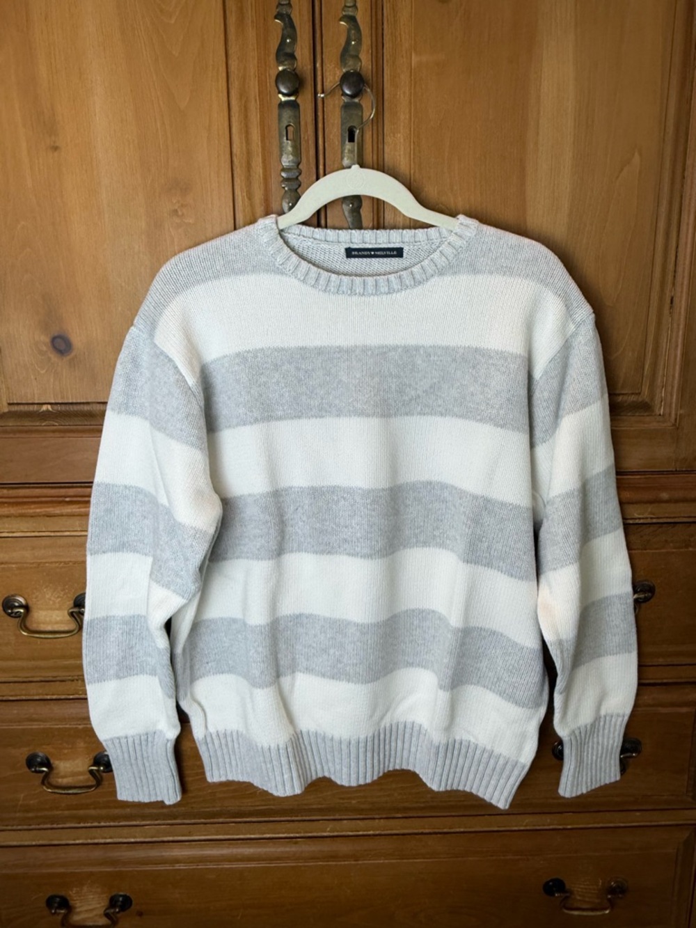 Brandy Melville Striped Crewneck Sweater - Gray & White